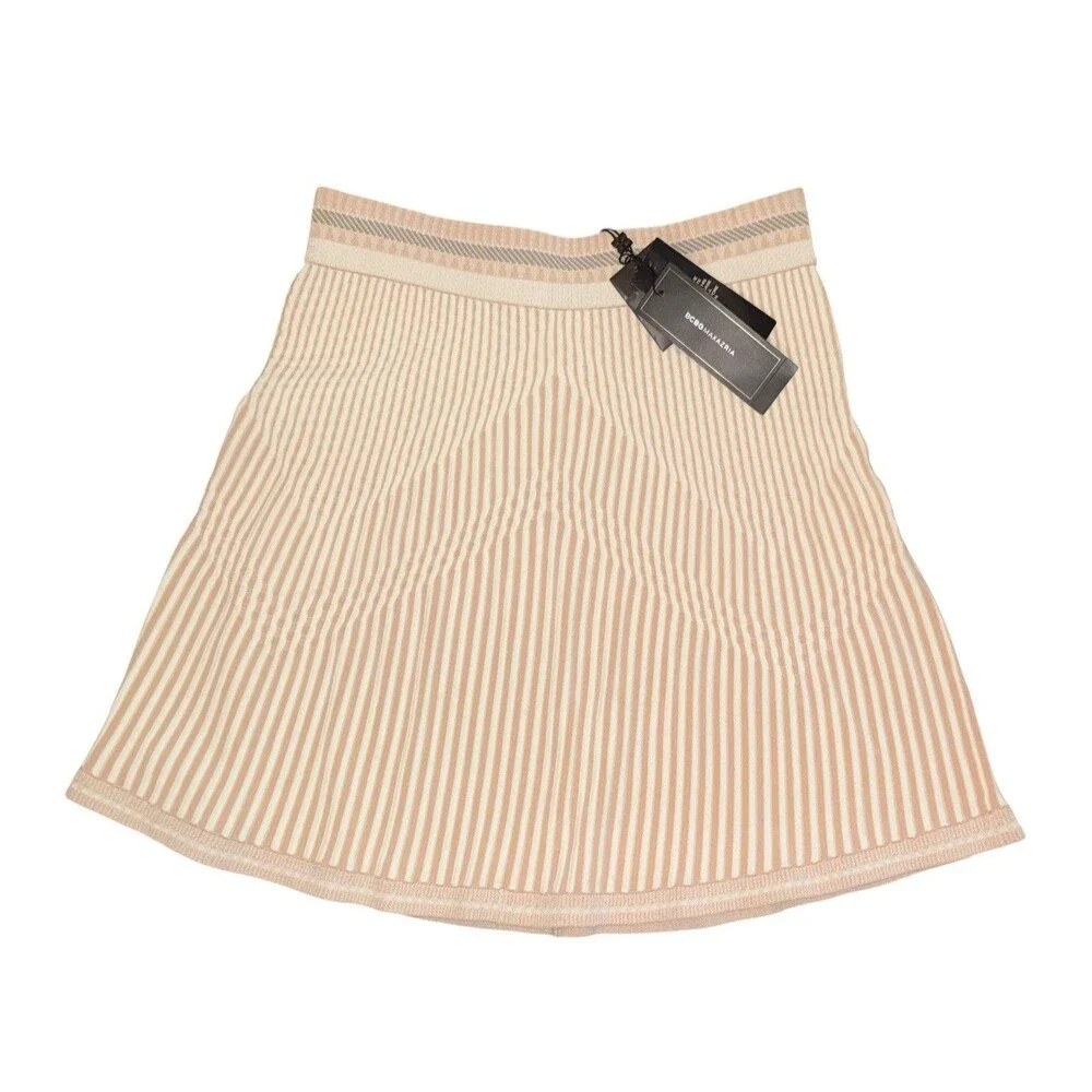 NWT BCBG Maxazria Alisse Striped Neutral Knit Jacquard Mini Skirt Size S $228